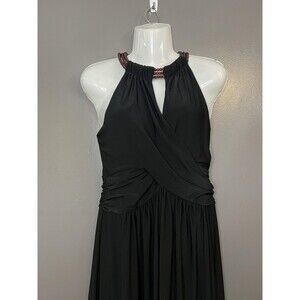 Jones New York Dress Womens 10 Black Halter Beaded Neck Ruched Maxi Evening